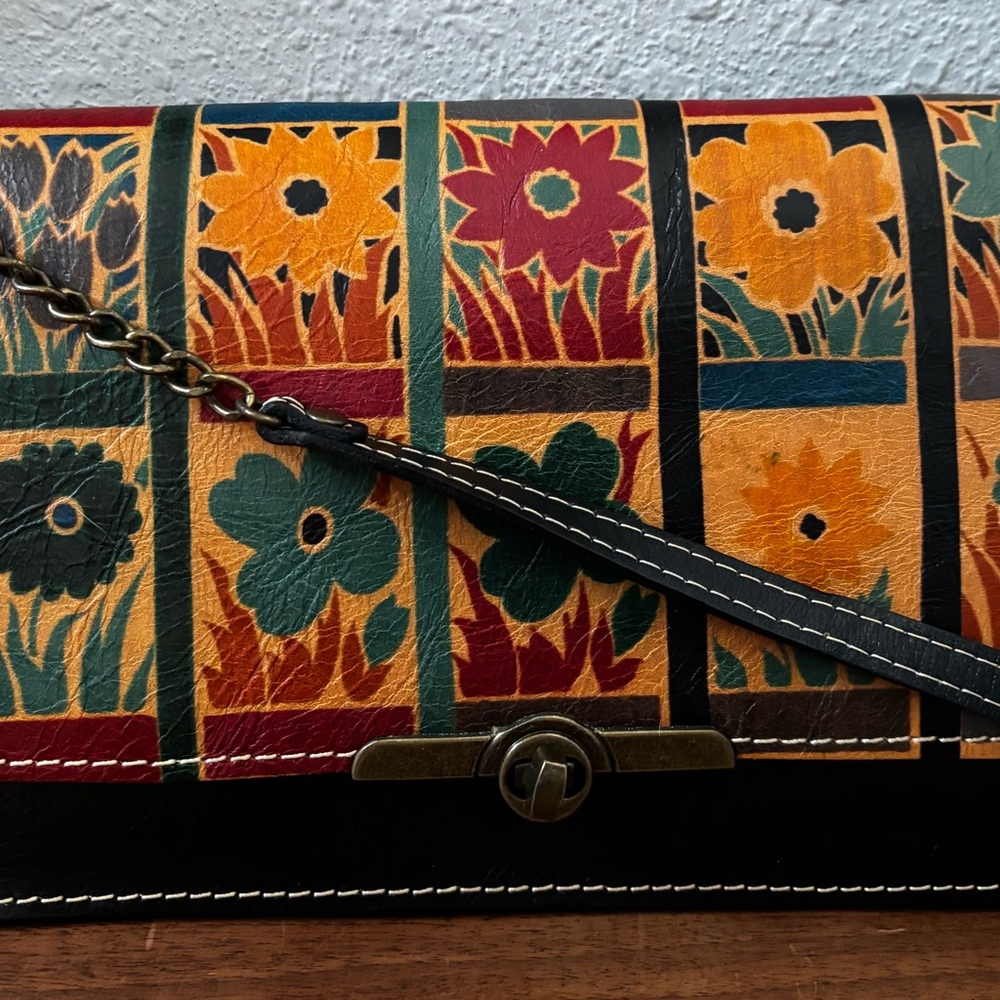 Patricia Nash Italian Leather Floral Block Clutch/Crossbody Bag